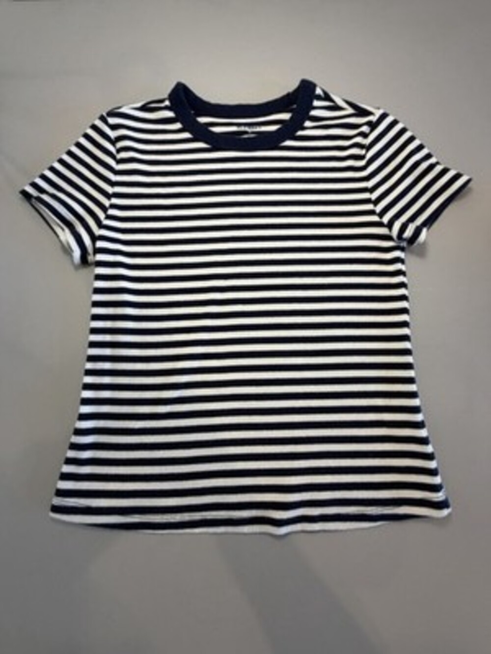 Old Navy Womens Snug Rib Short Sleeve Striped Crew Neck Tee Navy Blue White L